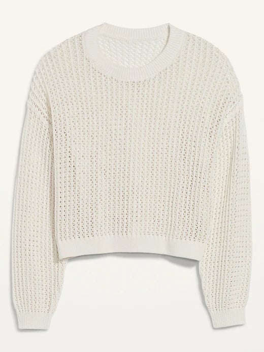 Long-Sleeve Cropped Crochet Sweater