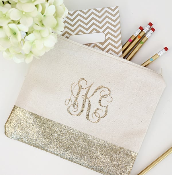 Glittery Monogrammed Pencil Pouch
