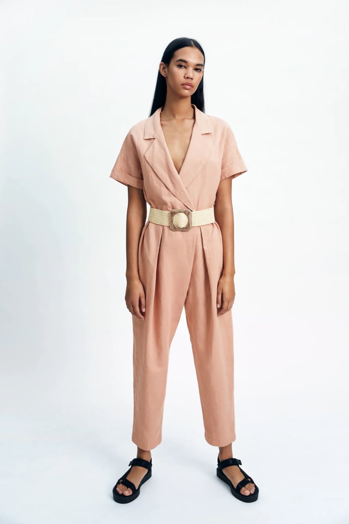 Zara Belted Linen Blend Jumpsuit