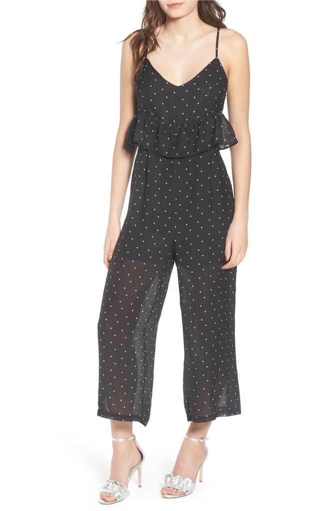 LOST INK Polka Dot Frill-Waist Jumpsuit