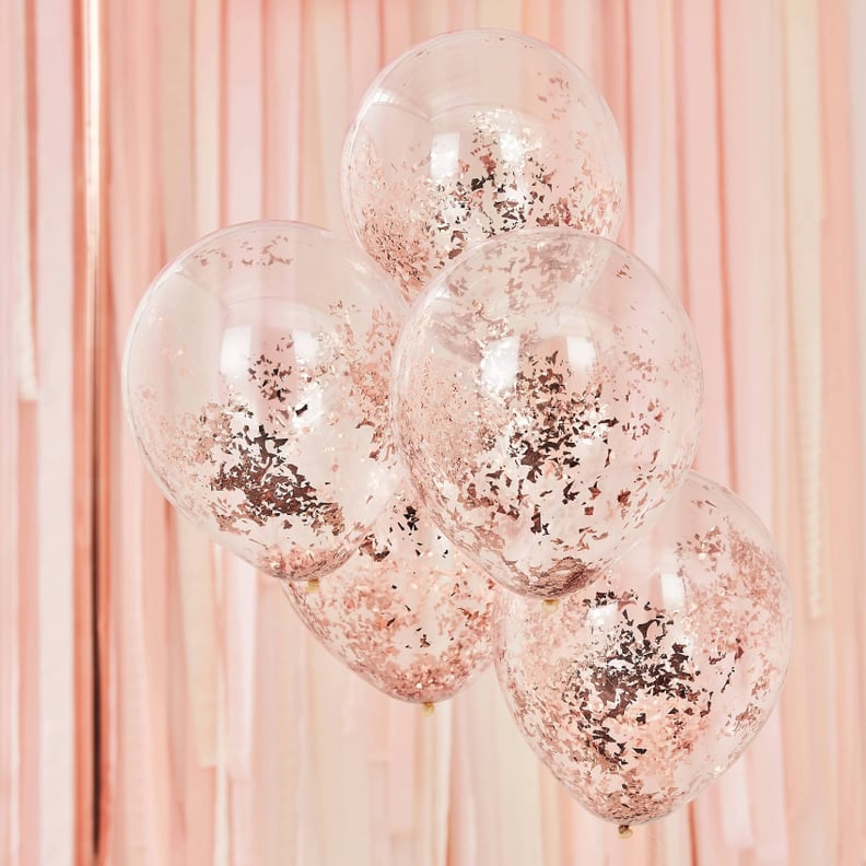 5ct Foiled Confetti Filled Balloons Rose/Gold