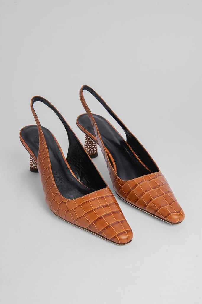 Kacey Musgraves' Exact By Far Diana Tan Croco Embossed Leather Slingbacks