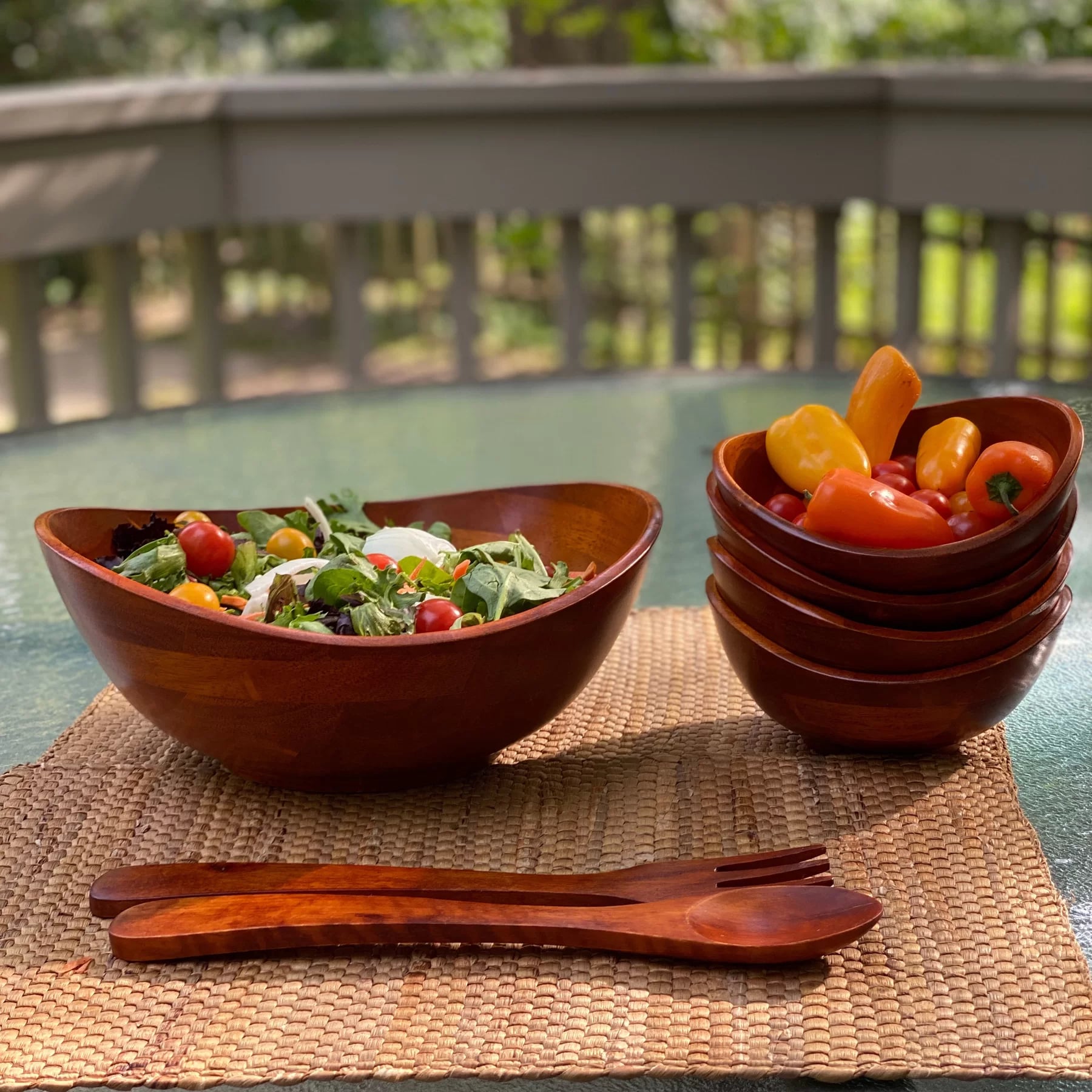 Wood Salad Bowl and Salad Hands Set