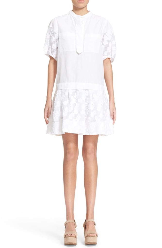 See by Chloe Poplin & Appliqué Mesh Drop Waist Dress ($465)