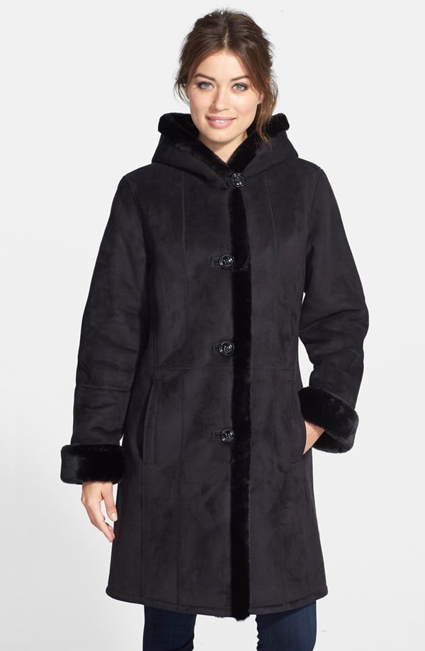 Gallery Hooded Long Faux Shearling Coat