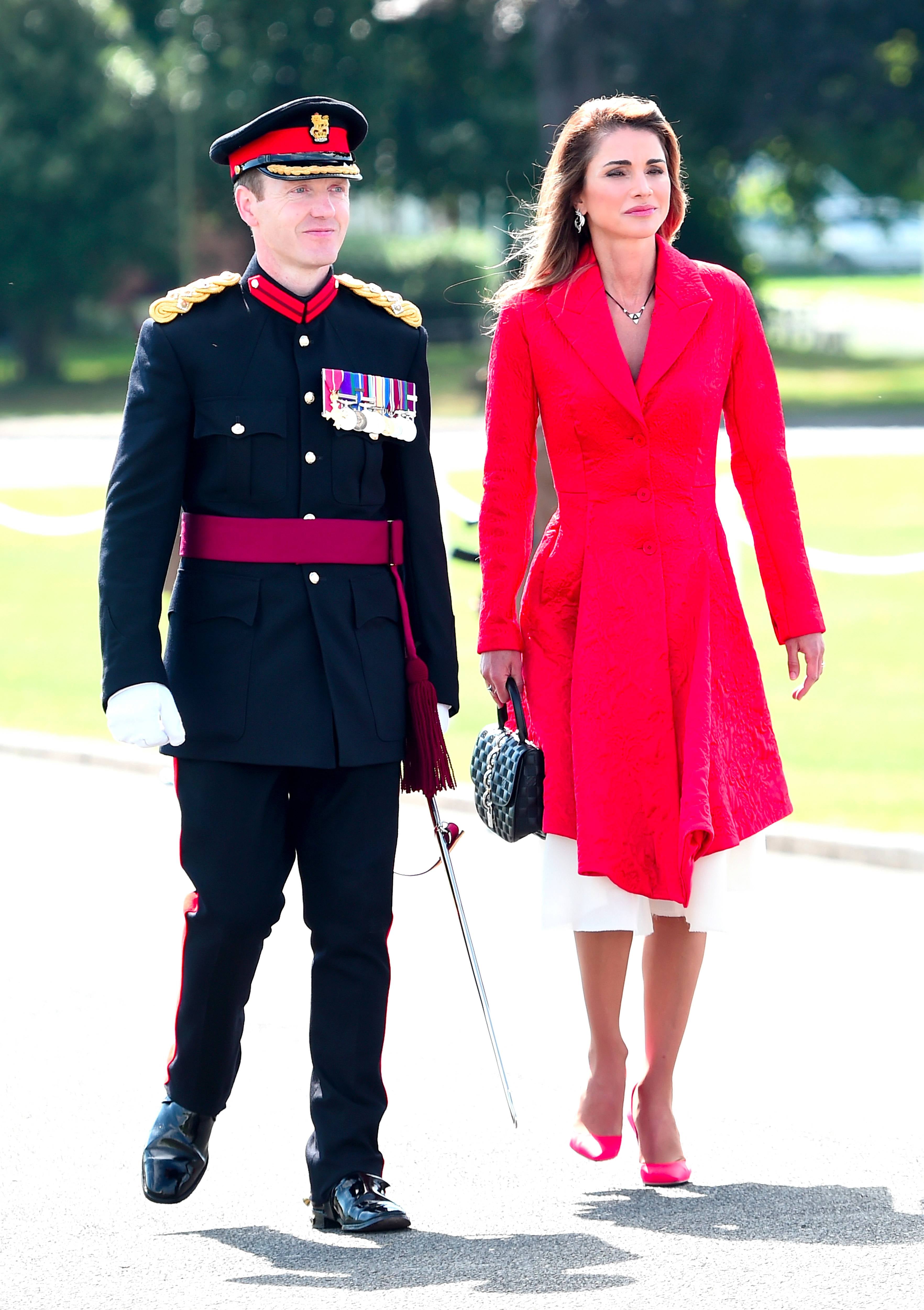 Queen Rania Red Coat at Sovereign's Parade | PS Fashion