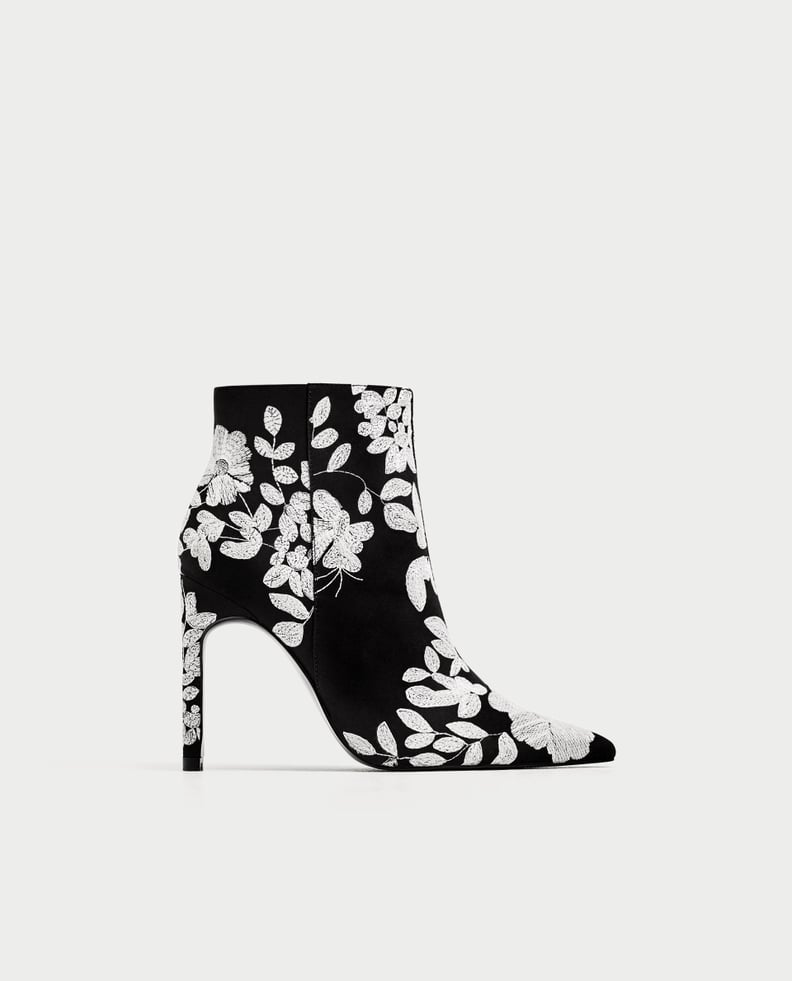 Embroidered High-Heel Ankle Boots