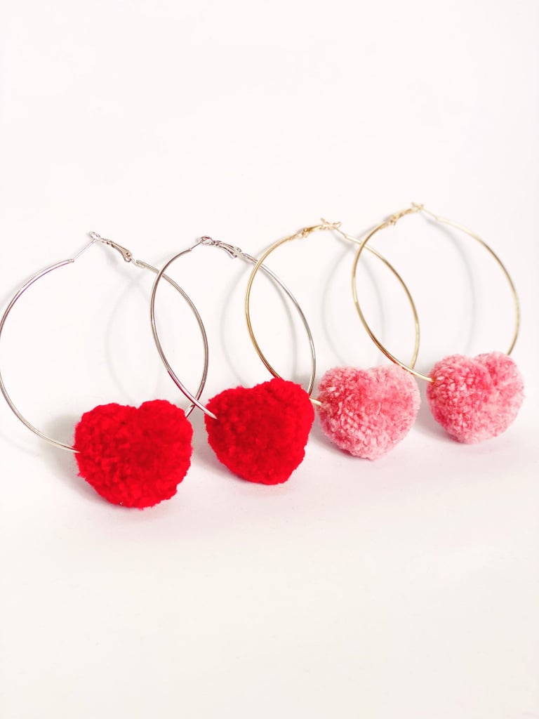 Pom Pom Heart Hoop Earrings