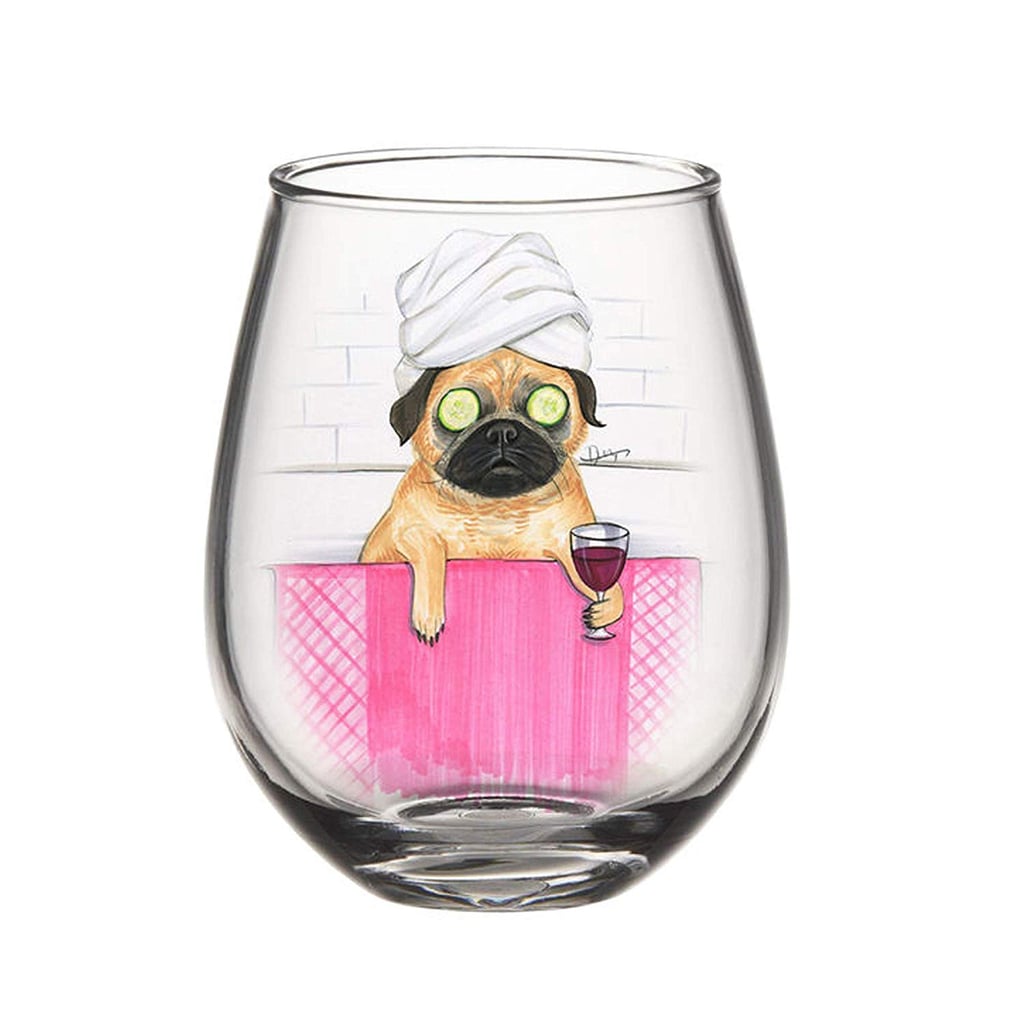 Silver Buffalo Pug Bath Stemless Glass