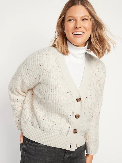 Old Navy Cosy Shaker-Stitch Button-Front Speckled Cardigan Sweater