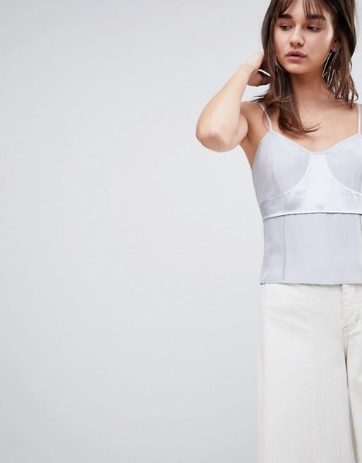 Asos White Silk Cami Top with Raw Edge Detail