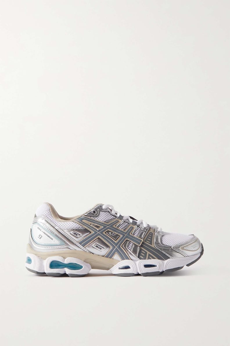 Asics Gel-Nimbus 9 Mesh and Metallic Faux Leather Sneakers