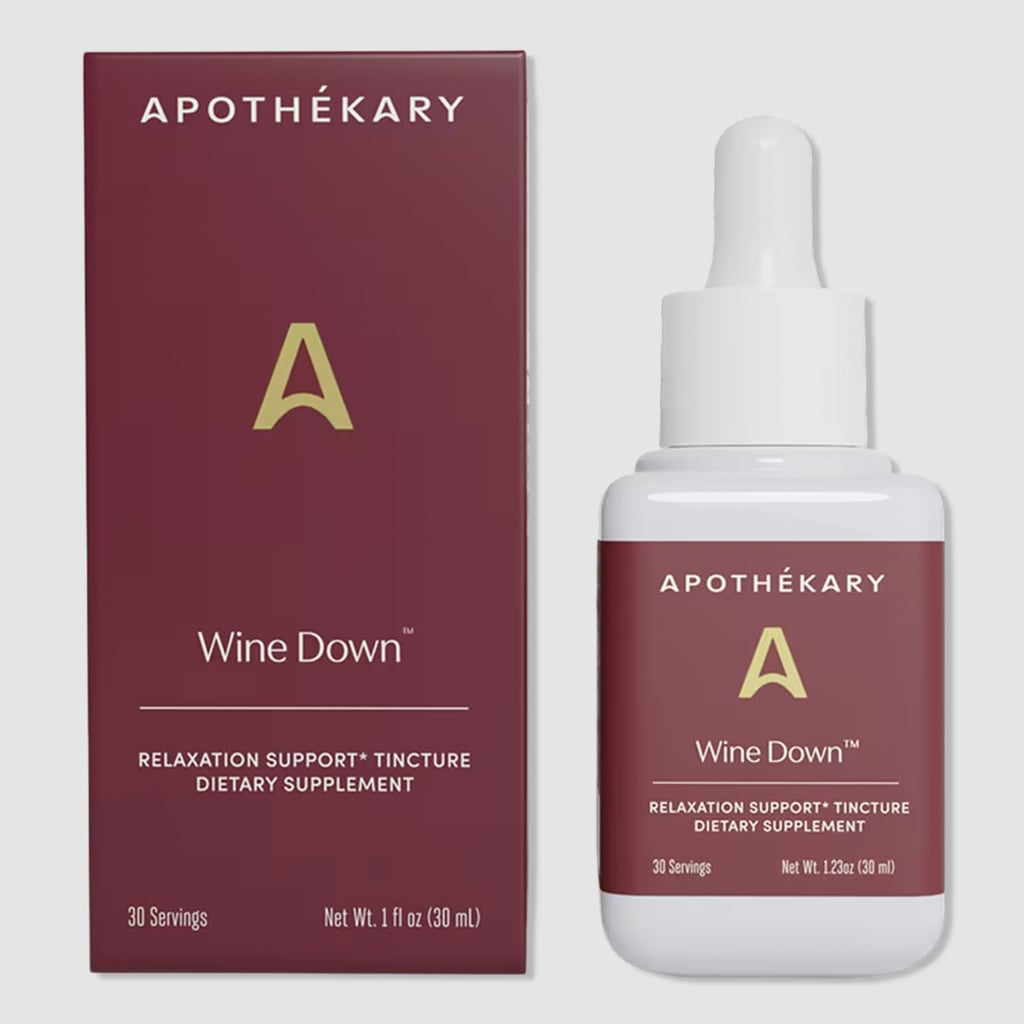 Apothékary Wine Down Relaxation Support Tincture ($39)
"Wine Down" comes highly recommended from Okusa and our editors for its ability to soothe stress and foster relaxation. "Swap your evening glass of red for this herbal alternative designed to ease tension and promote a restful night's sleep," advises Okusa. "Formulated with California Poppy and L-theanine, it's the ultimate nightcap." Our former editor raved about the nightcap in her Apothékary Wine Down Relaxation Support Tincture review.
Editor Quote: "After a few sips of my tincture-infused drink, I found myself noticeably calmer, more relaxed, and (despite my night-owl tendencies) ready for bed at an earlier hour. While it doesn't pack quite the same punch as a full glass of Sauvignon Blanc, it does help ease me into a more tempered state without any toxic, alcoholic ingredients — and best of all, without the usual drowsiness that follows. I'd compare it to a magnesium drink or even melatonin gummies, but with a rich flavoring that makes you forget you're taking a stress-reducing supplement at all. I love that it offers a failsafe way for me to take the edge off in the evenings — no vino necessary." — Kyley Warren, former assistant shopping editor