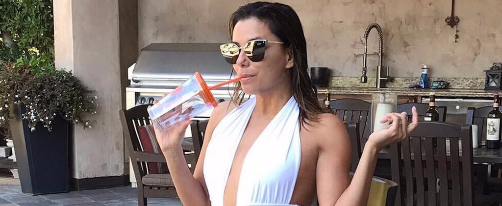 Eva Longoria's White One-Piece Swimsuit June 2017