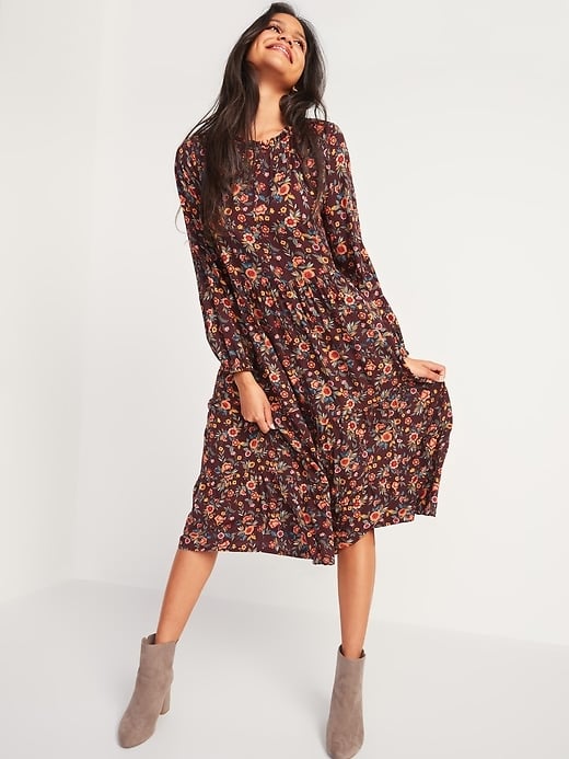 Old Navy Printed Tiered Midi Swing Dress