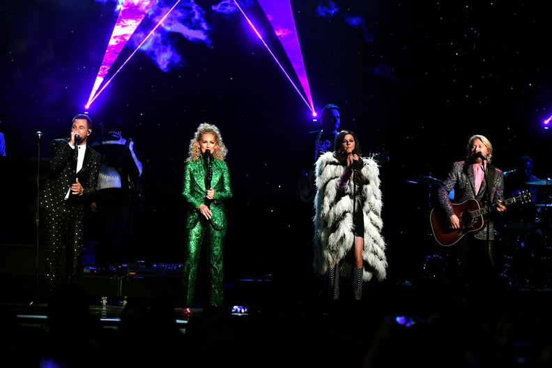 LAS VEGAS, NV - APRIL 15:  (L-R) Jimi Westbrook, Kimberly Schlapman, Karen Fairchild, and Philip Sweet of musical group Little Big Town perform onstage during the 53rd Academy of Country Music Awards at MGM Grand Garden Arena on April 15, 2018 in Las Vega