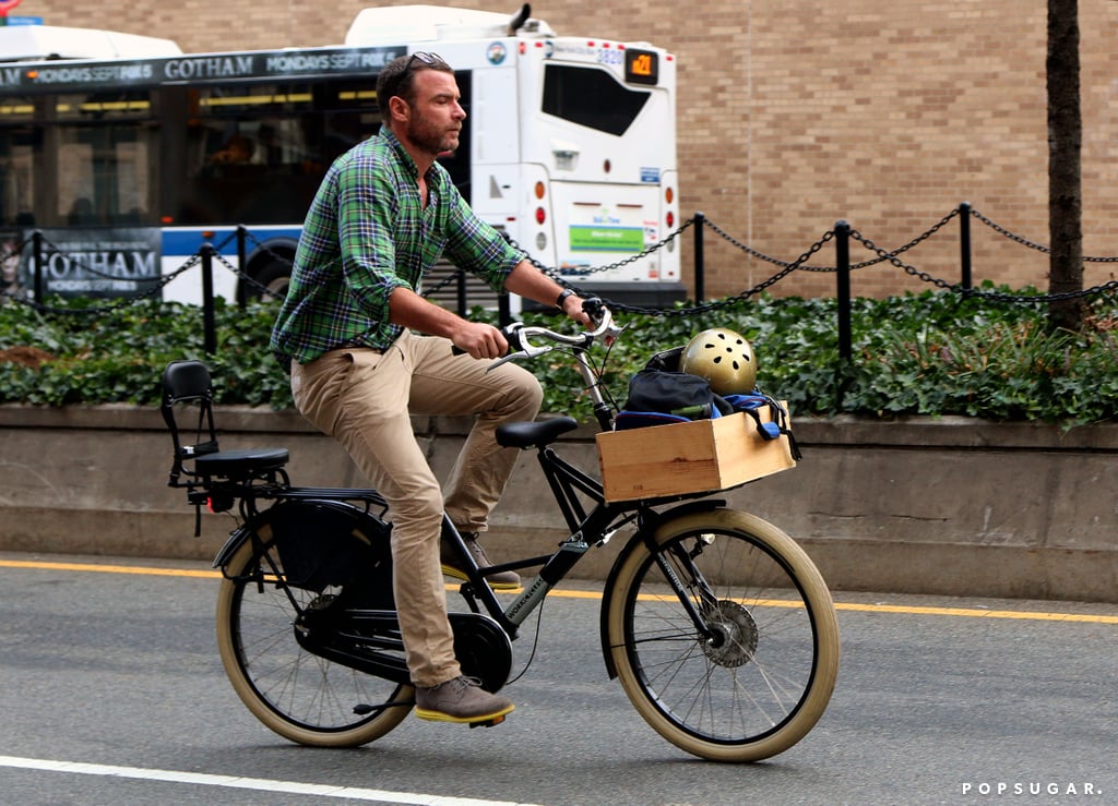 Liev Schreiber rode his bike around NYC on Monday.