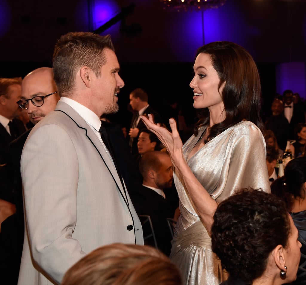 Angelina had a smiley reunion with her Taking Lives costar Ethan Hawke.