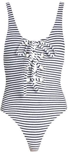 Mara Hoffman Terry Lace-up Striped Swimsuit