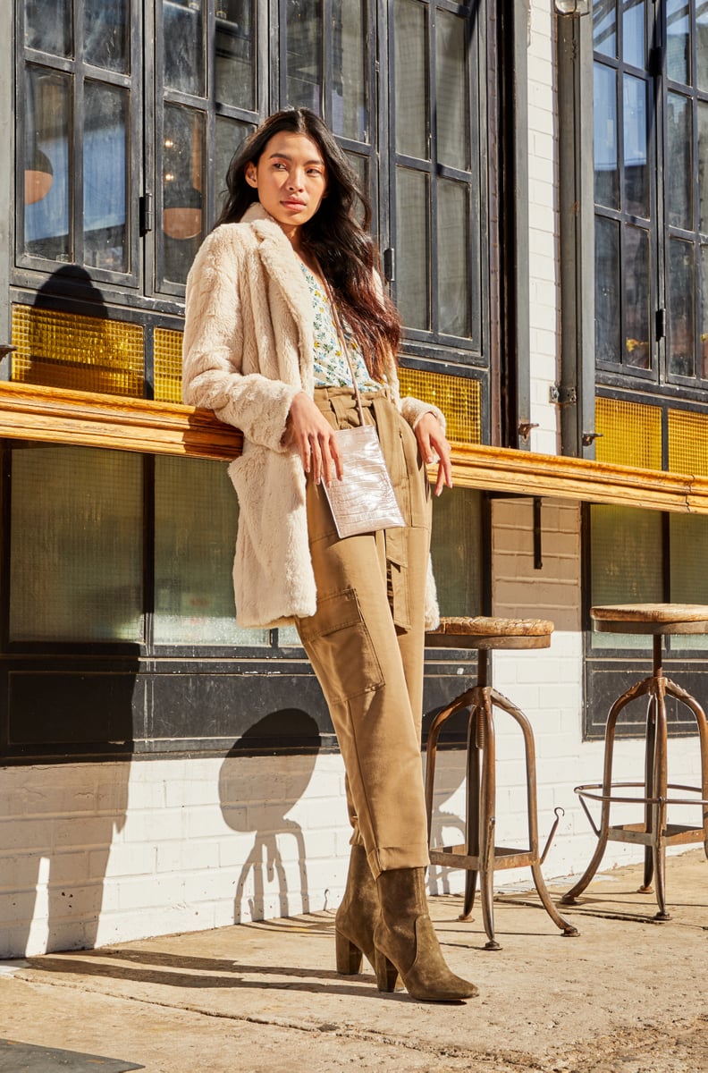 Winter Outfit Formula: Faux-Fur Coat + Long-Sleeved Top + Trousers + Boots + Bag