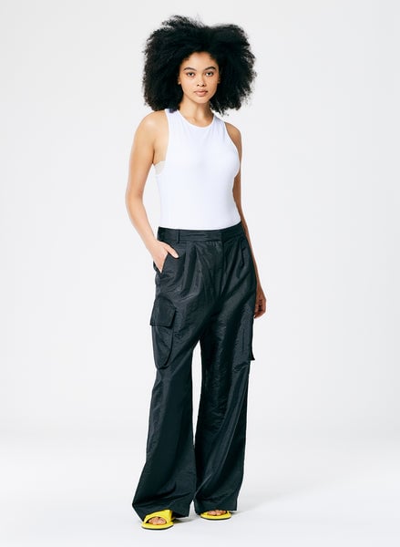 Tibi Crispy Nylon Pleated Cargo Pant