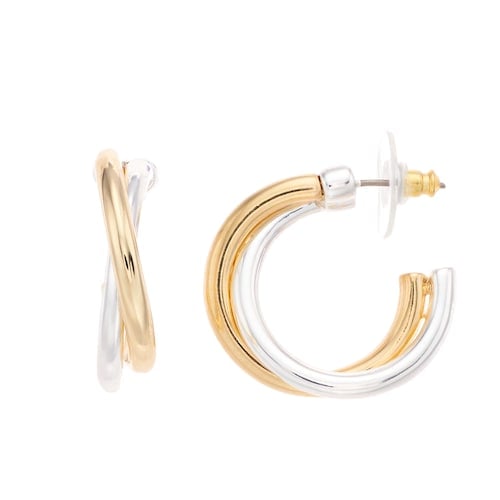 Napier Two Tone Crisscross Hoop Earrings