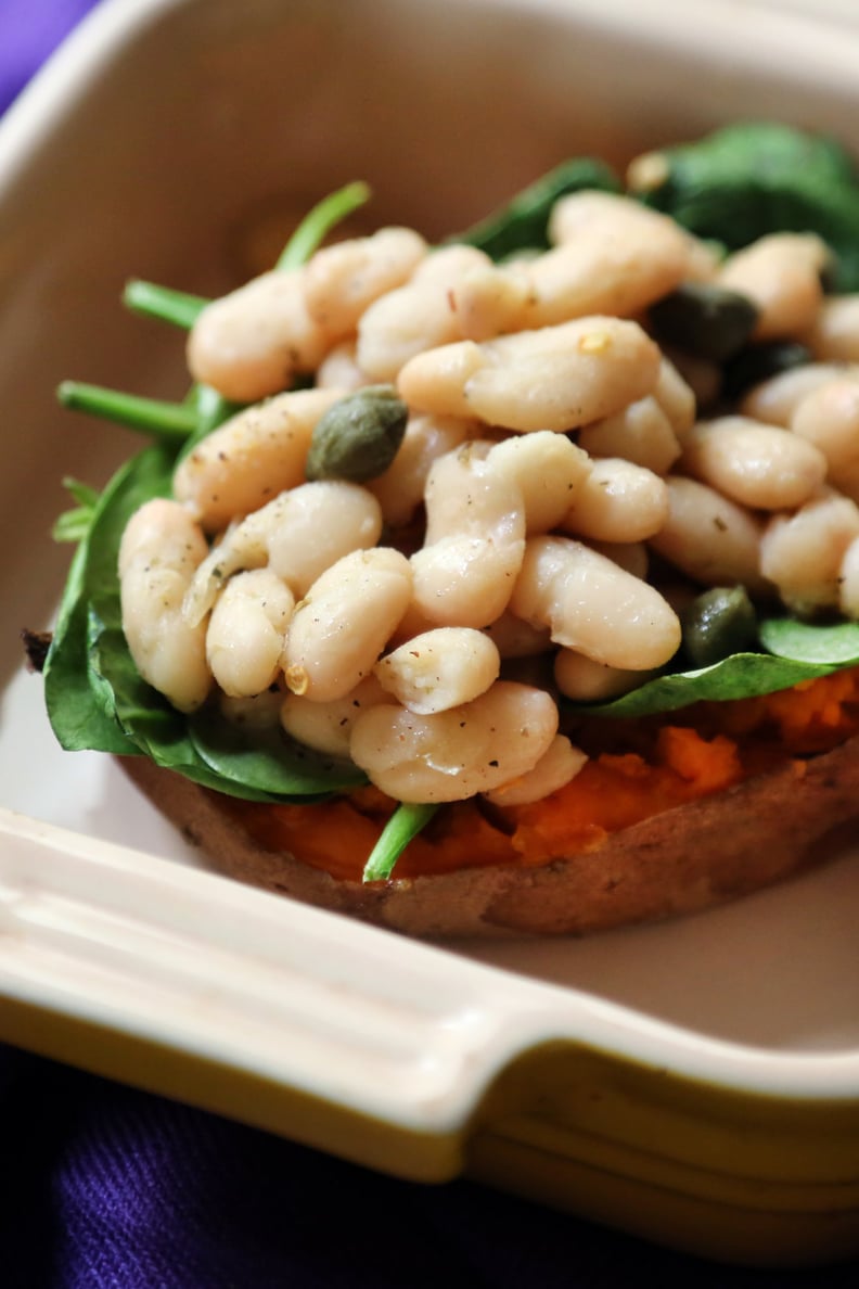 Baked Sweet Potatoes With Cannellinis and Baby Spinach