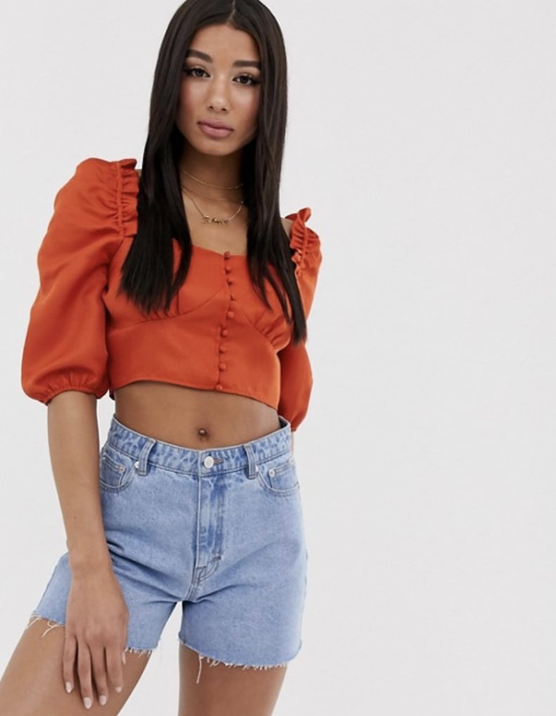 Missguided Square Neck Crop top With Puff Sleeves