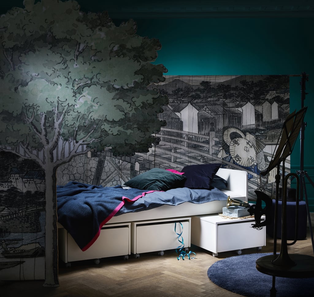 Släkt series twin bed frame (69) and storage box with casters (69