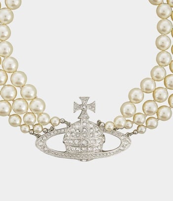 Vivienne Westwood Three Row Pearl Bas Relief Choker