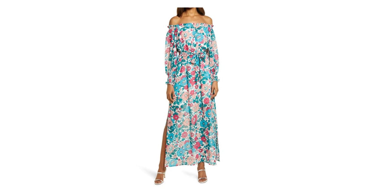 Shoulder Long Sleeve Maxi Dress 