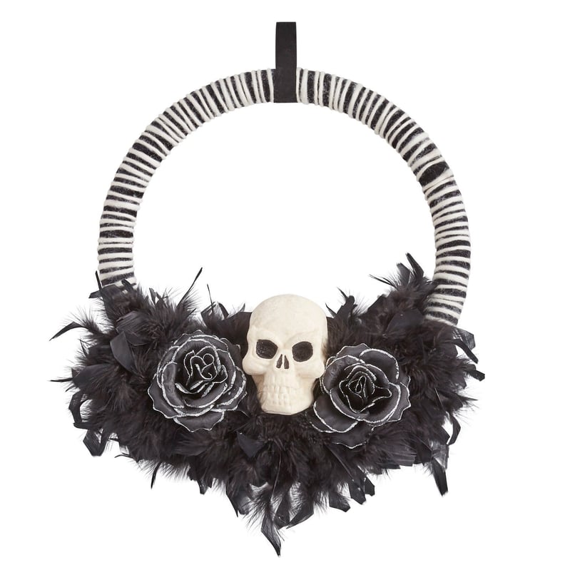 Halloween Skull and Feathers Wreath