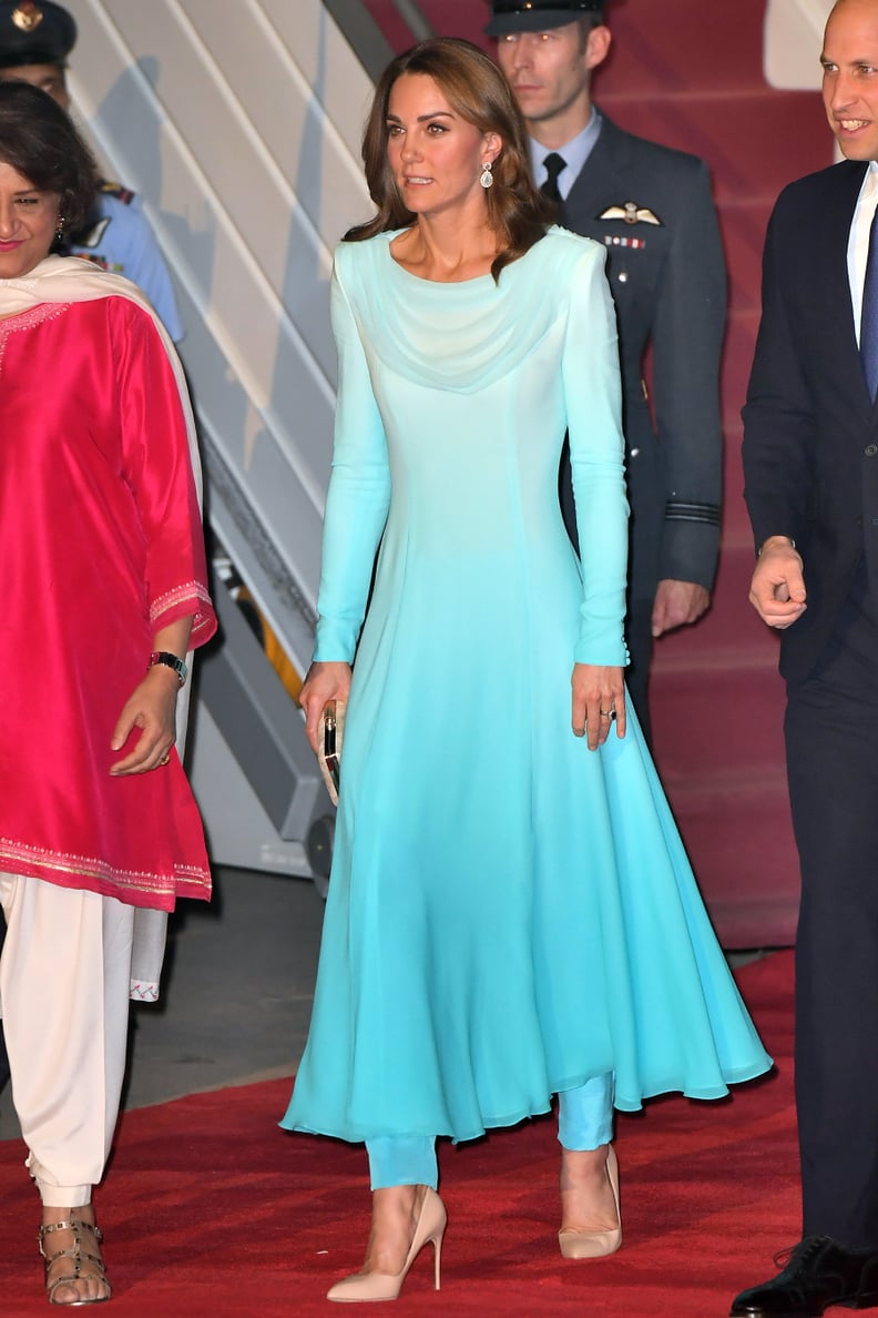 Kate Middleton in a Blue Catherine Walker Dress in Pakistan, 2019