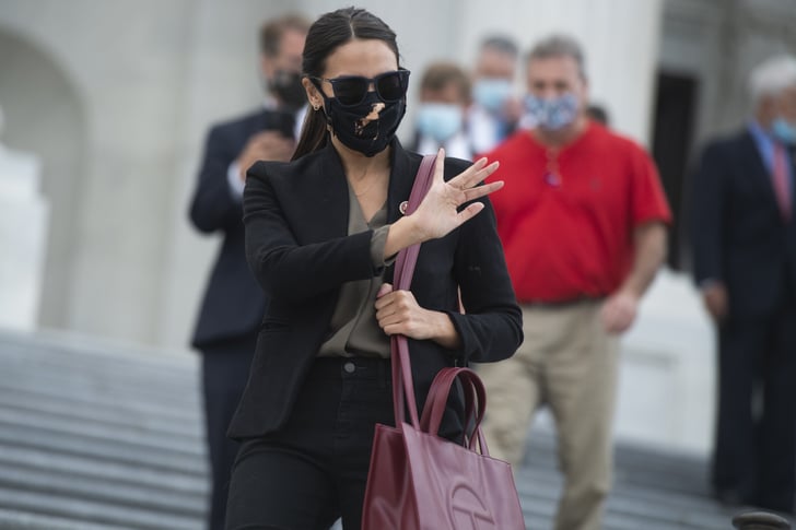 Alexandria Ocasio-Cortez Carrying Red Telfar Shopping Tote