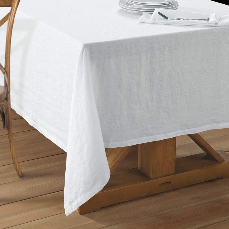 Echelon Home Washed Belgian Linen White Tablecloth