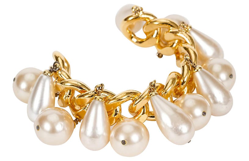 1980s Chanel Pearl Charm Chain Cuff