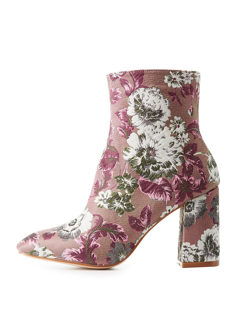 Charlotte Russe Floral Brocade Ankle Booties