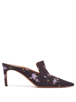 Altuzarra Davidson Floral-Print Silk Mules