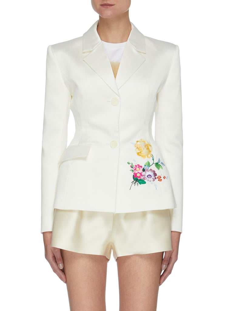 Ming Ma Floral Embroidery Single Breast Blazer