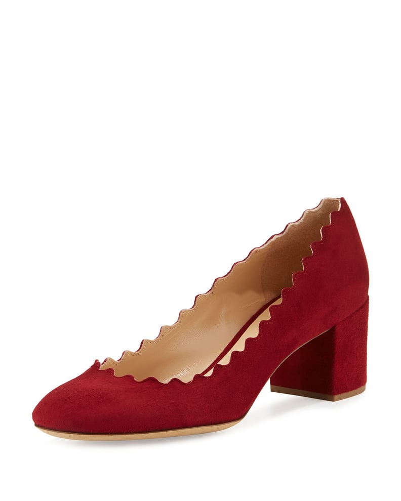 Chloé Lauren Scalloped Suede Block-Heel Pump