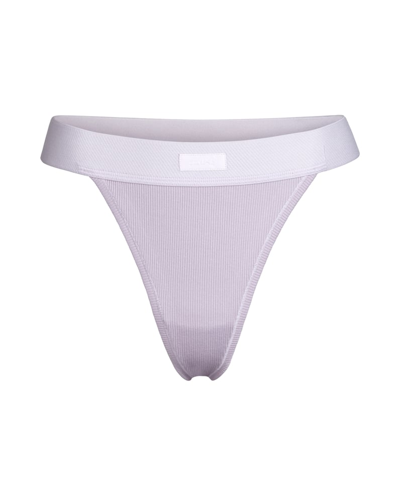 Skims Cotton Ribbed Thong in Iris Mica