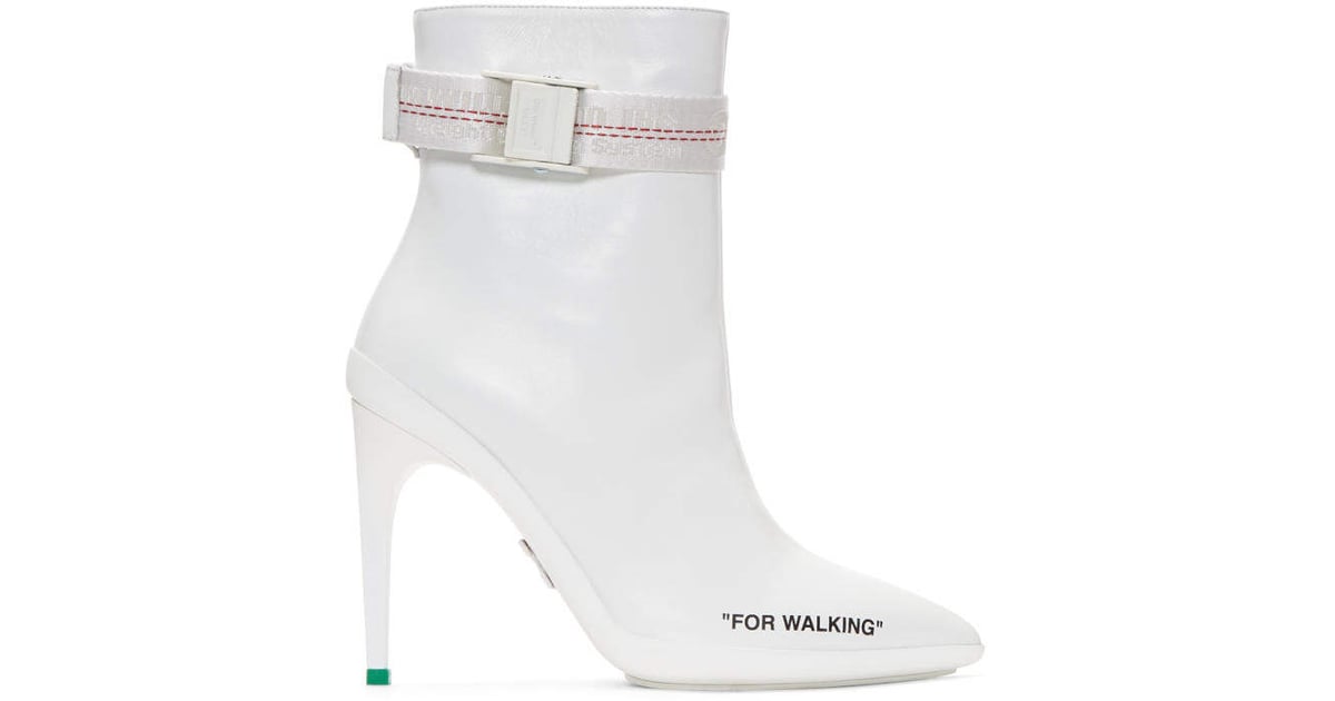 Off-White White For Walking Ankle Boots | Emily Ratajkowski White Boots ...