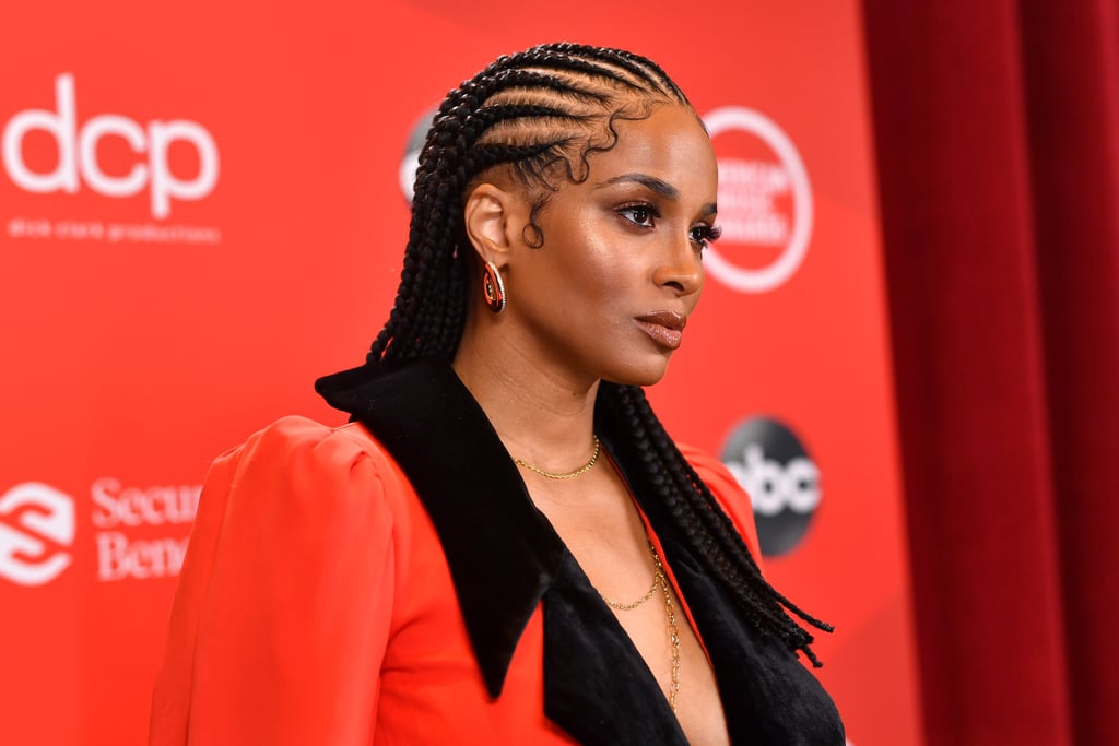 Ciara looked as regal as ever at the 2020 American Music Awards on Sunday. Just a few months after giving birth to her third child, the singer casually popped up at the award show exuding glamour in a red Balmain gown. For her makeup, Ciara wore a no-fail bronze smoky eye, while her hair was worn in cornrows with slicked-down baby hairs. Earlier in the week, Ciara debuted a playful, blue hair color before announcing the release of her fragrance duo with husband Russell Wilson, fittingly called R&C. 
See photos of her latest striking look ahead.

    Related:

            
            
                                    
                            

            Jennifer Lopez&apos;s Floating Eyeliner Look at the American Music Awards Is on Point