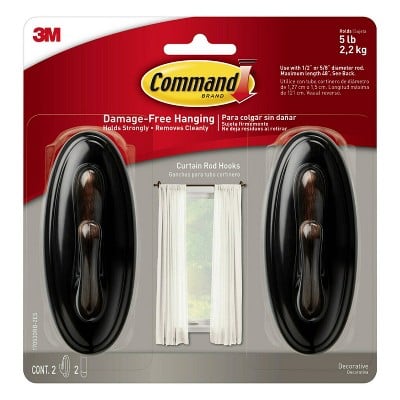 Command 2 Pack Curtain Rod Hooks