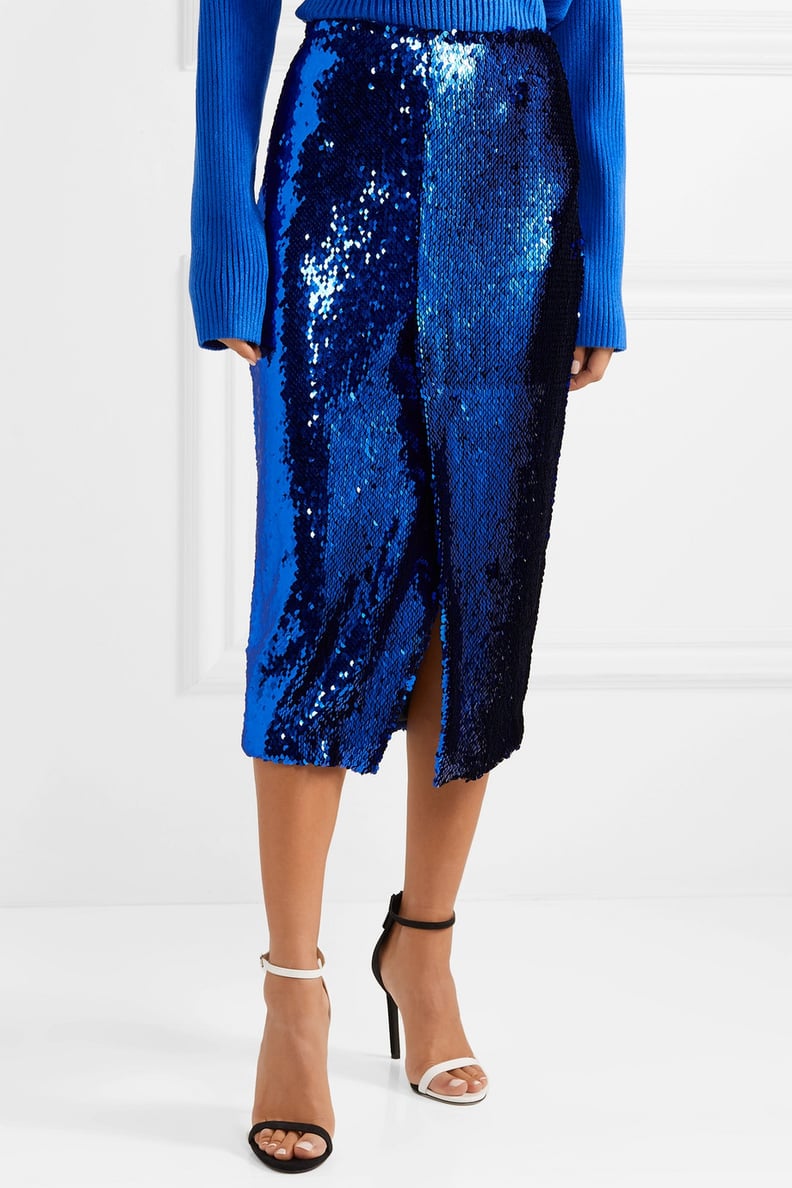 Sally LaPointe Sequined Tulle Midi Skirt