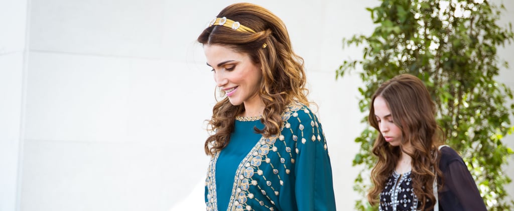 Queen Rania Teal Dress at Great Arab Revolt Celebration 2016