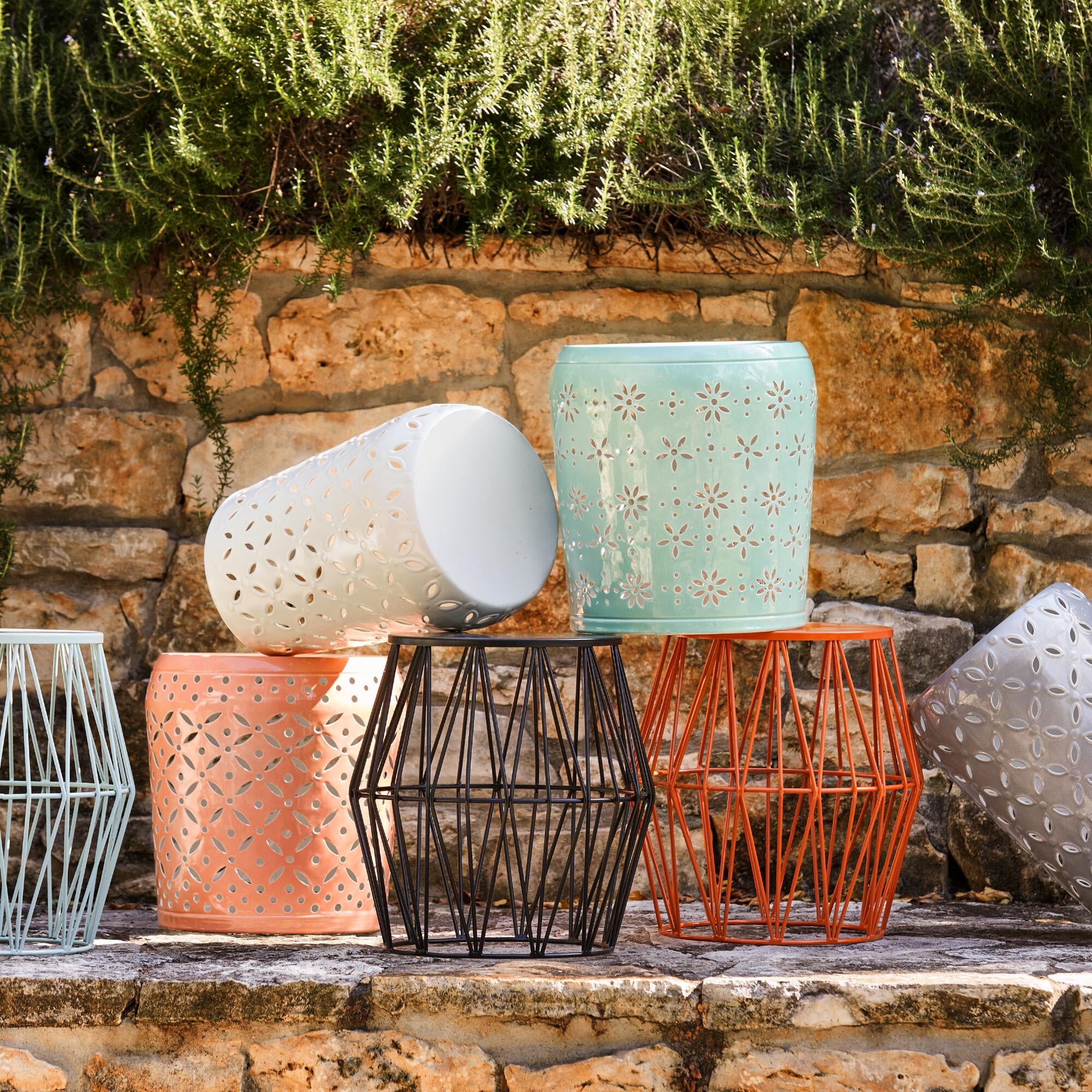 Metal faceted octavia outdoor stool online