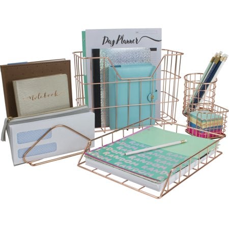 Wire Metal 5 in 1 Desk Organiser Set