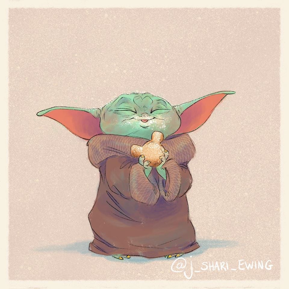 Baby Yoda Eating A Mickey Beignet These Illustrations Of Baby Yoda Eating Disney Park Snacks Are Out Of This Universe Adorable Popsugar Food Photo 7