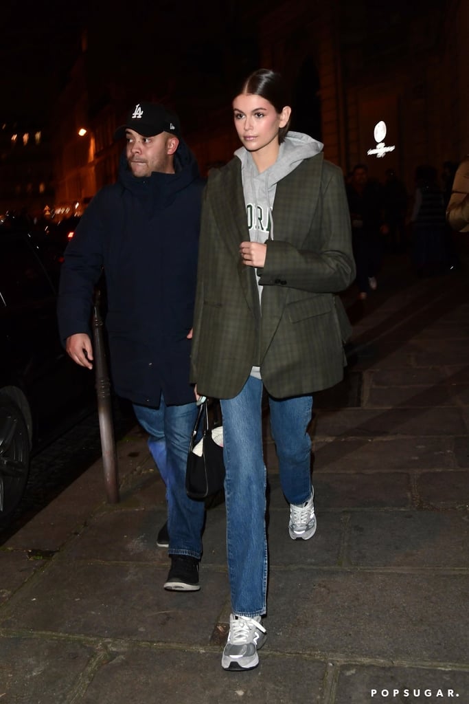 Kaia Gerber Wearing a Blazer, Jeans, and New Balance Sneakers at Paris Haute Couture Week